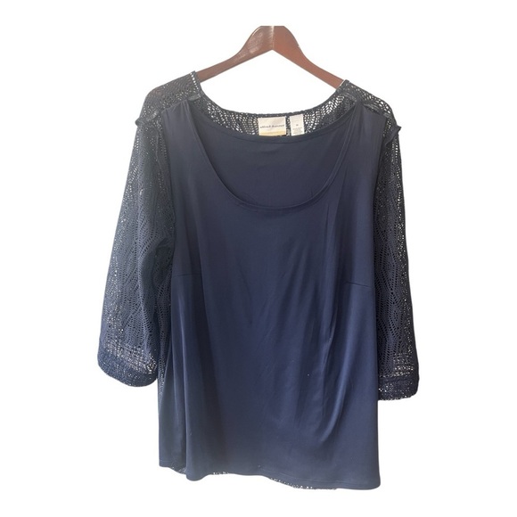 Alfred Dunner Diamond Texture Overlay Navy Top Size 2X Women - Picture 7 of 8